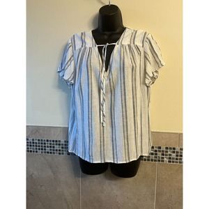 NWOT RAILS White Blue and Pink Striped Linen Blend Peasant Blouse SZ L